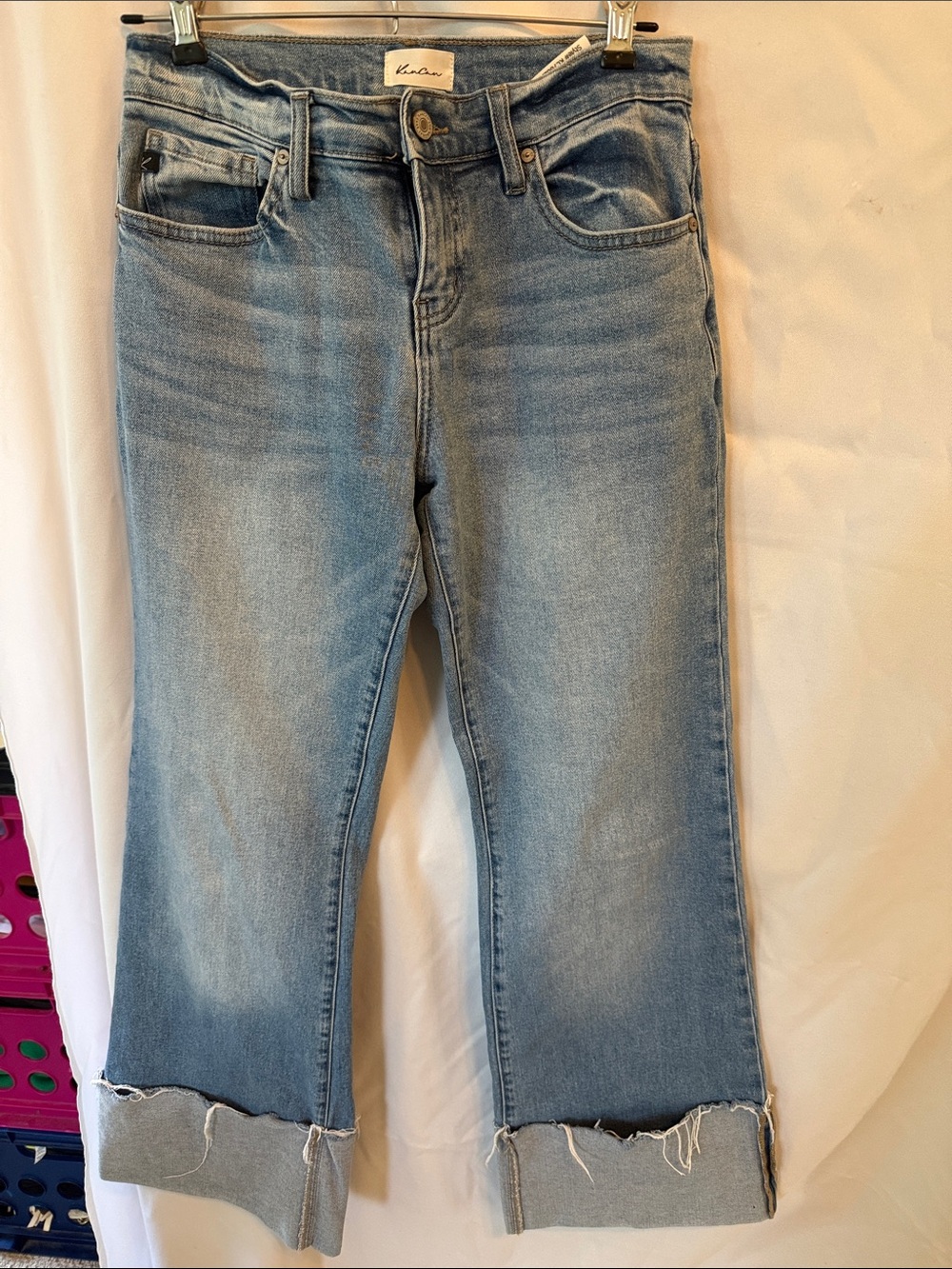 KanCan Light Blue Cropped Straight-Leg Jeans with Frayed Cuffs